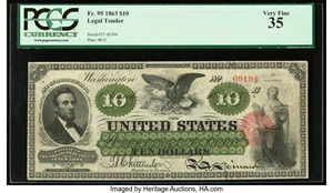 image for: Fr. 95 $10 1863 Legal Tender PCGS Very Fine 35....