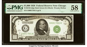 image for: Fr. 2210-G $1,000 1928 Federal Reserve Note. PMG Choice About Unc 58....