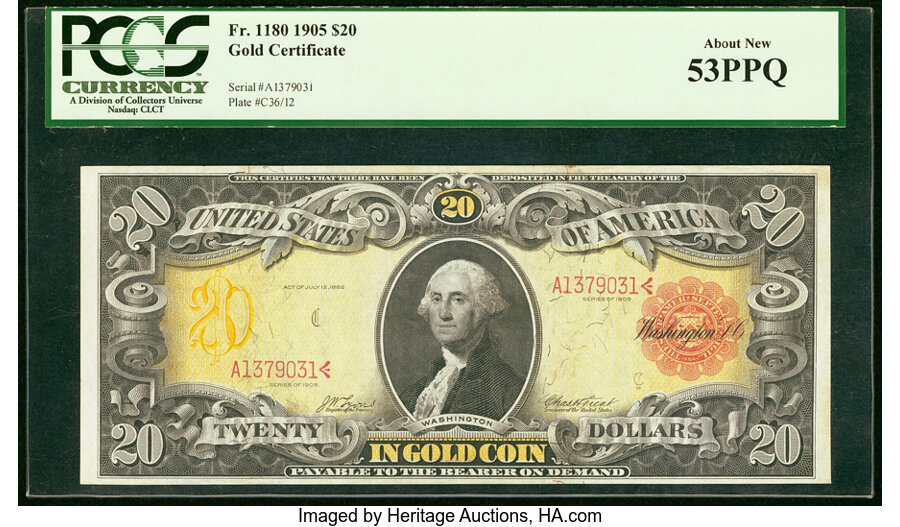 image for: Fr. 1180 $20 1905 Gold Certificate PCGS About New 53PPQ....