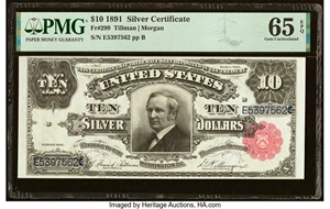 image for: Fr. 299 $10 1891 Silver Certificate PMG Gem Uncirculated 65 EPQ....
