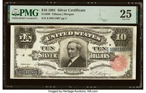 image for: Fr. 299 $10 1891 Silver Certificate PMG Very Fine 25....