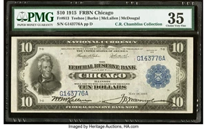 image for: Fr. 813 $10 1915 Federal Reserve Bank Note PMG Choice Very Fine 35....