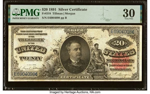 image for: Fr. 318 $20 1891 Silver Certificate PMG Very Fine 30....