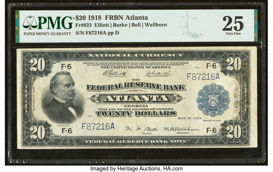 image for: Fr. 823 $20 1918 Federal Reserve Bank Note PMG Very Fine 25....