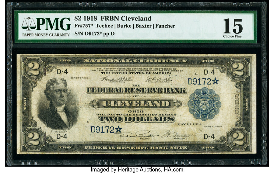 image for: Fr. 757* $2 1918 Federal Reserve Bank Star Note PMG Choice Fine 15....