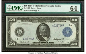 image for: Fr. 1025 $50 1914 Federal Reserve Note PMG Choice Uncirculated 64....