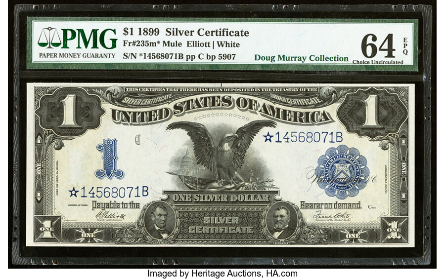 image for: Fr. 235* $1 1899 Mule Silver Certificate Star PMG Choice Uncirculated 64 EPQ....