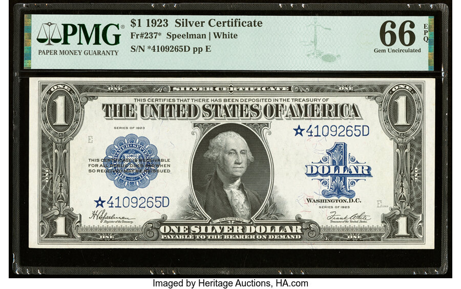 image for: Fr. 237* $1 1923 Silver Certificate Star PMG Gem Uncirculated 66 EPQ....