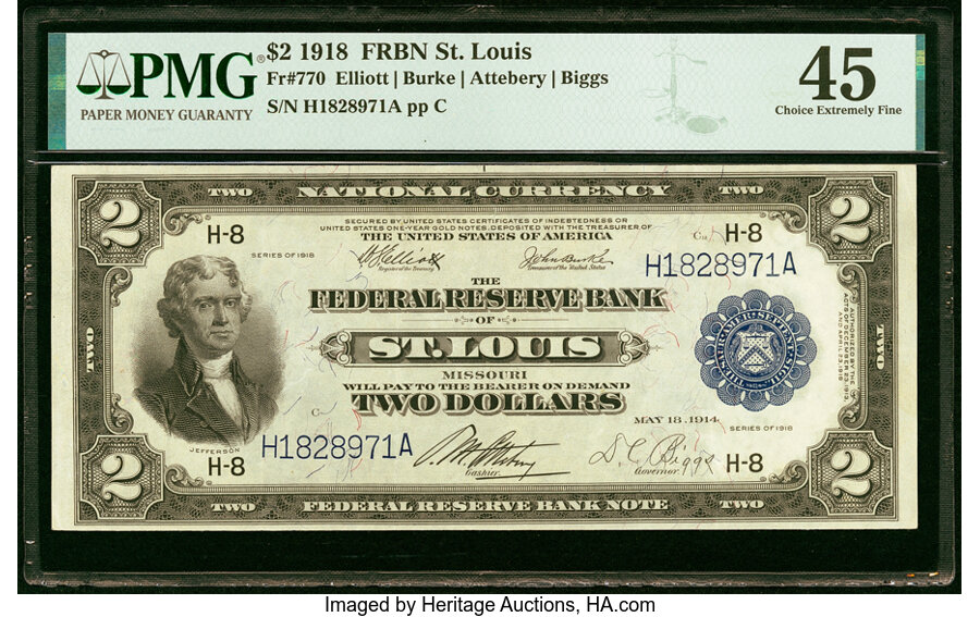 image for: Fr. 770 $2 1918 Federal Reserve Bank Note PMG Choice Extremely Fine 45....