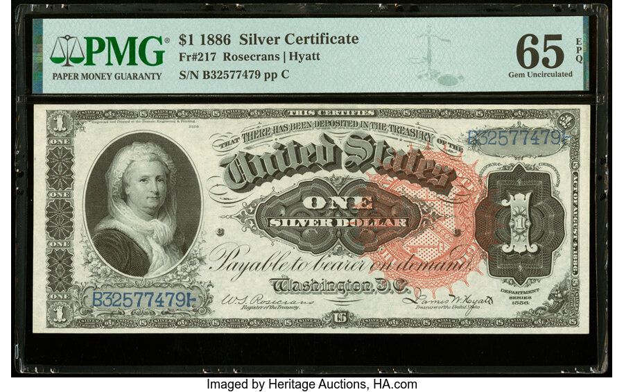 image for: Fr. 217 $1 1886 Silver Certificate PMG Gem Uncirculated 65 EPQ....