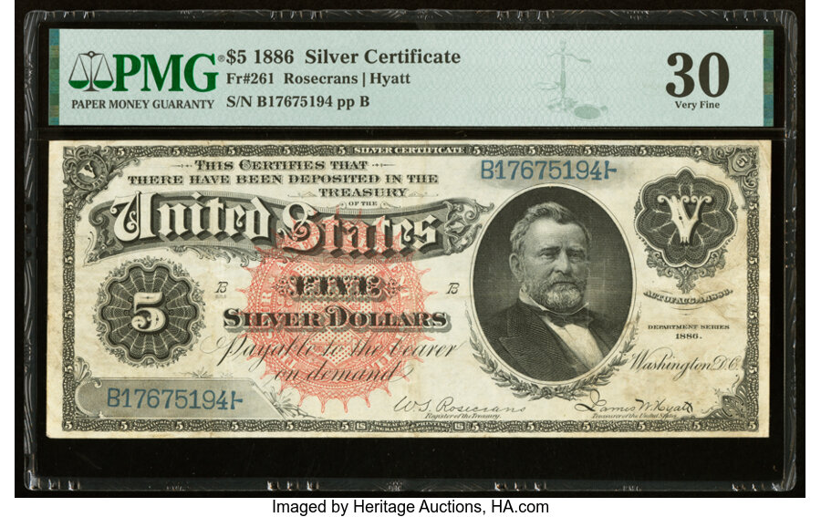 image for: Fr. 261 $5 1886 Silver Certificate PMG Very Fine 30....