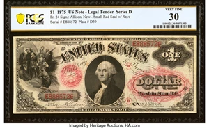 image for: Fr. 24 $1 1875 Legal Tender PCGS Banknote Very Fine 30....
