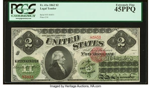 image for: Fr. 41a $2 1862 Legal Tender PCGS Extremely Fine 45PPQ....