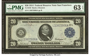 image for: Fr. 1010 $20 1914 Federal Reserve Note PMG Choice Uncirculated 63 EPQ....