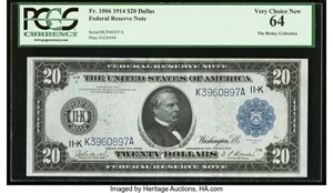 image for: Fr. 1006 $20 1914 Federal Reserve Note PCGS Very Choice New 64....