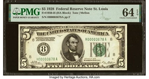 image for: Fr. 1950-H $5 1928 Federal Reserve Note. PMG Choice Uncirculated 64 EPQ....