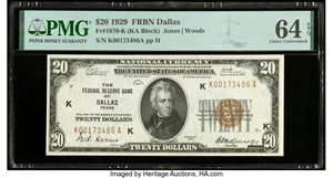 image for: Fr. 1870-K $20 1929 Federal Reserve Bank Note. PMG Choice Uncirculated 64 EPQ....