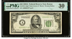 image for: Fr. 2101-A* $50 1928A Federal Reserve Star Note. PMG Very Fine 30....
