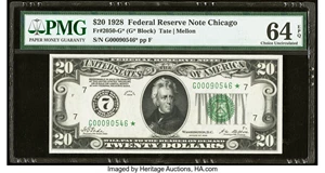 image for: Fr. 2050-G* $20 1928 Federal Reserve Star Note. PMG Choice Uncirculated 64 EPQ....
