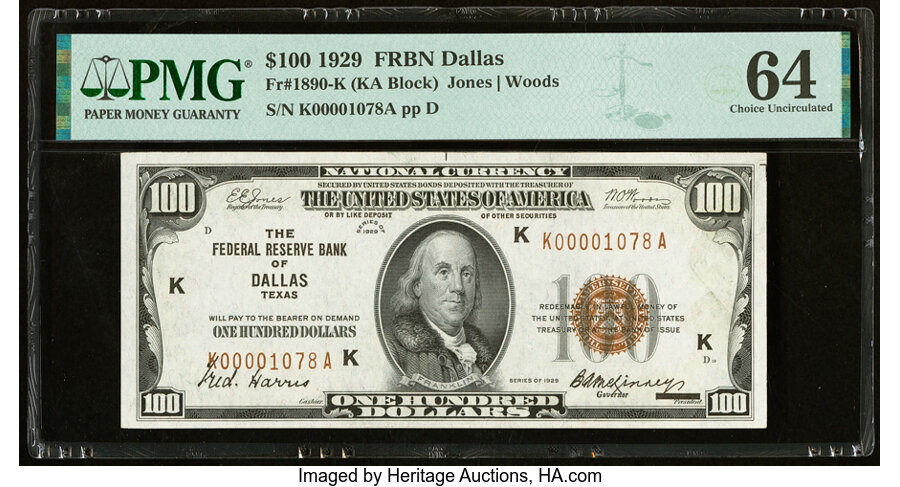 image for: Fr. 1890-K $100 1929 Federal Reserve Bank Note. PMG Choice Uncirculated 64....