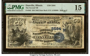 image for: Danville, IL - $50 1882 Date Back Fr. 563 The Second National Bank Ch. # (M)2584 PMG Choice Fine 15....