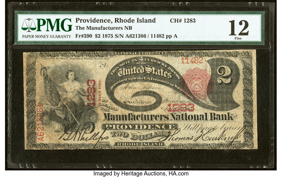 image for: Providence, RI - $2 1875 Fr. 390 The Manufacturers National Bank Ch. # 1283 PMG Fine 12....