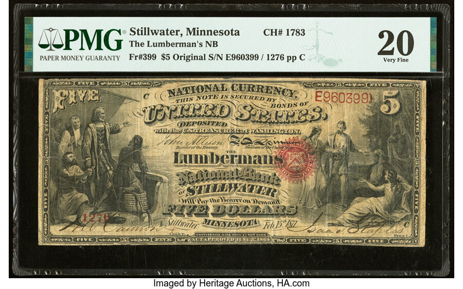 image for: Stillwater, MN - $5 Original Fr. 399 The Lumberman's National Bank Ch. # 1783 PMG Very Fine 20....