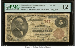 image for: Marblehead, MA - $5 1882 Brown Back Fr. 467 The Marblehead National Bank Ch. # 767 PMG Fine 12....