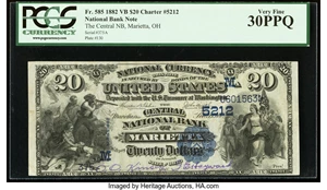 image for: Marietta, OH - $20 1882 Value Back Fr. 585 The Central National Bank Ch. # (M)5212 PCGS Very Fine 30PPQ....