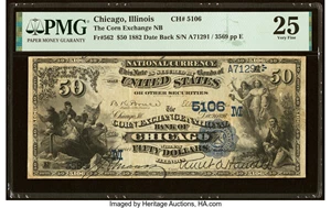 image for: Chicago, IL - $50 1882 Date Back Fr. 562 The Corn Exchange National Bank Ch. # (M)5106 PMG Very Fine 25....