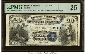 image for: Sullivan, IN - $20 1882 Date Back Fr. 555 The National Bank of Sullivan Ch. # (M)5392 PMG Very Fine 25....