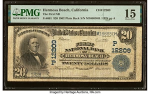 image for: Hermosa Beach, CA - $20 1902 Plain Back Fr. 661 The First National Bank Ch. # (P)12209 PMG Choice Fine 15....