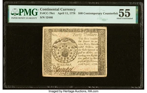 image for: Continental Currency April 11, 1778 $40 Contemporary Counterfeit PMG About Uncirculated 55....