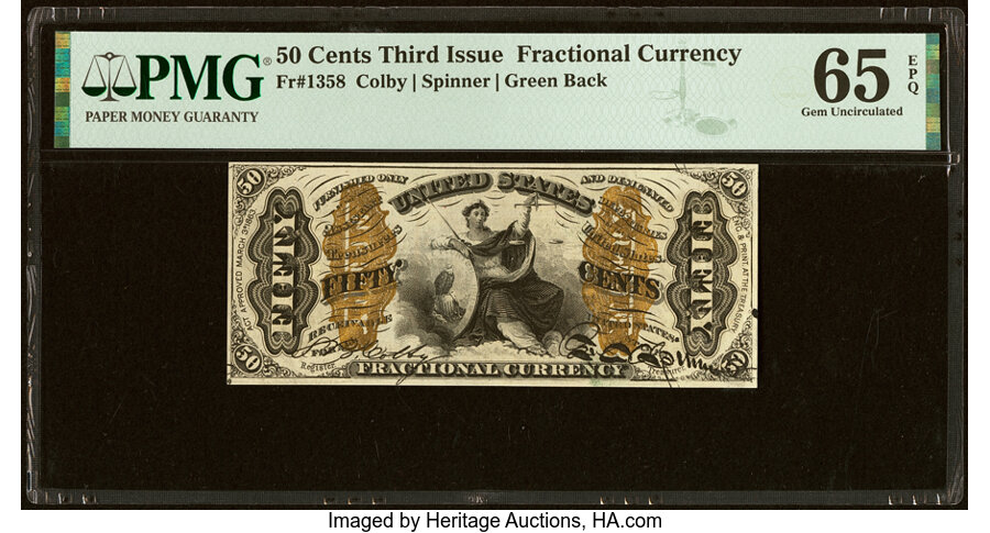 image for: Fr. 1358 50¢ Third Issue Justice PMG Gem Uncirculated 65 EPQ....