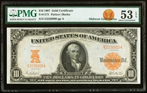 image for: Fr. 1171 $10 1907 Gold Certificate PMG About Uncirculated 53 EPQ....