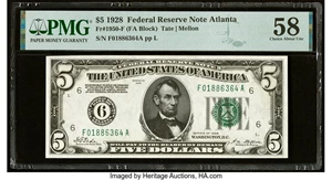 image for: Fr. 1950-F $5 1928 Federal Reserve Note. PMG Choice About Unc 58....