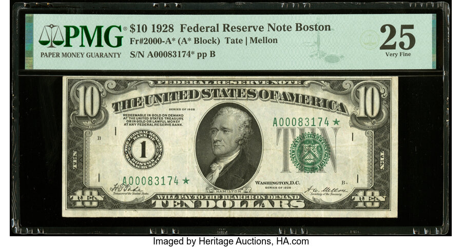 image for: Fr. 2000-A* $10 1928 Federal Reserve Star Note. PMG Very Fine 25....