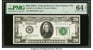 image for: Fr. 2051-J $20 1928A Federal Reserve Note. PMG Choice Uncirculated 64 EPQ....