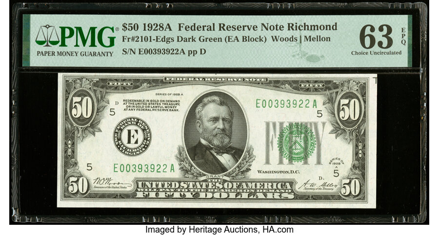 image for: Fr. 2101-E $50 1928A Federal Reserve Note. PMG Choice Uncirculated 63 EPQ....