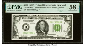 image for: Fr. 2151-B $100 1928A Light Green Seal Federal Reserve Note. PMG Choice About Unc 58 EPQ....
