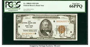 image for: Fr. 1880-B $50 1929 Federal Reserve Bank Note. PCGS Gem New 66PPQ....