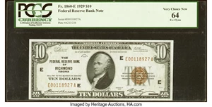 image for: Fr. 1860-E $10 1929 Federal Reserve Bank Note. PCGS Very Choice New 64....