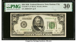 image for: Fr. 2100-J* $50 1928 Federal Reserve Star Note. PMG Very Fine 30....
