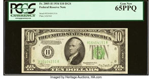 image for: Fr. 2005-H $10 1934 Federal Reserve Note. PCGS Gem New 65PPQ....