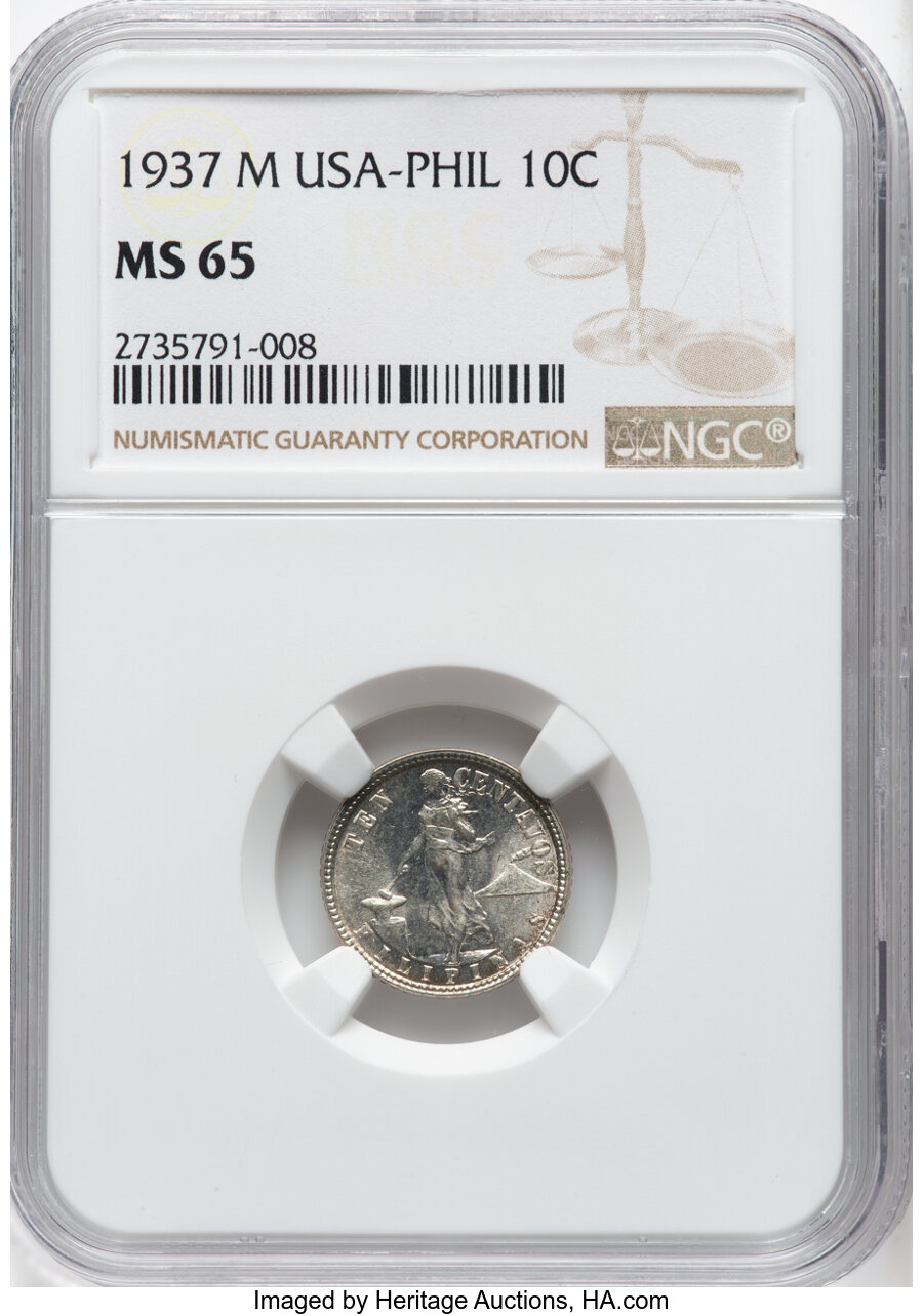 image for: 1937-M 10C Philippines 10 Centavos MS65 NGC. NGC Census: (0/0)....