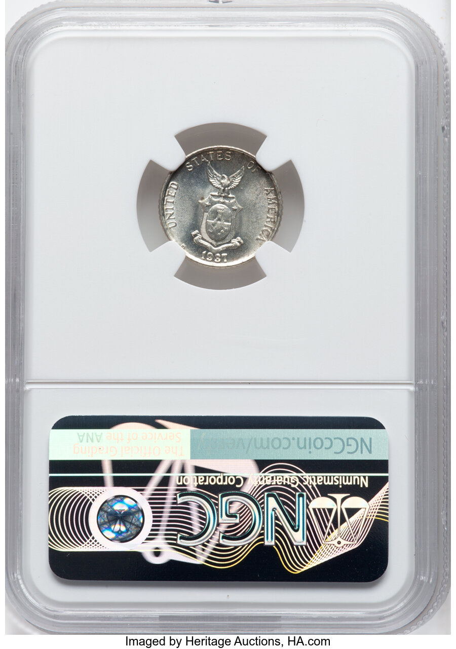 image for: 1937-M 10C Philippines 10 Centavos MS65 NGC. NGC Census: (0/0)....
