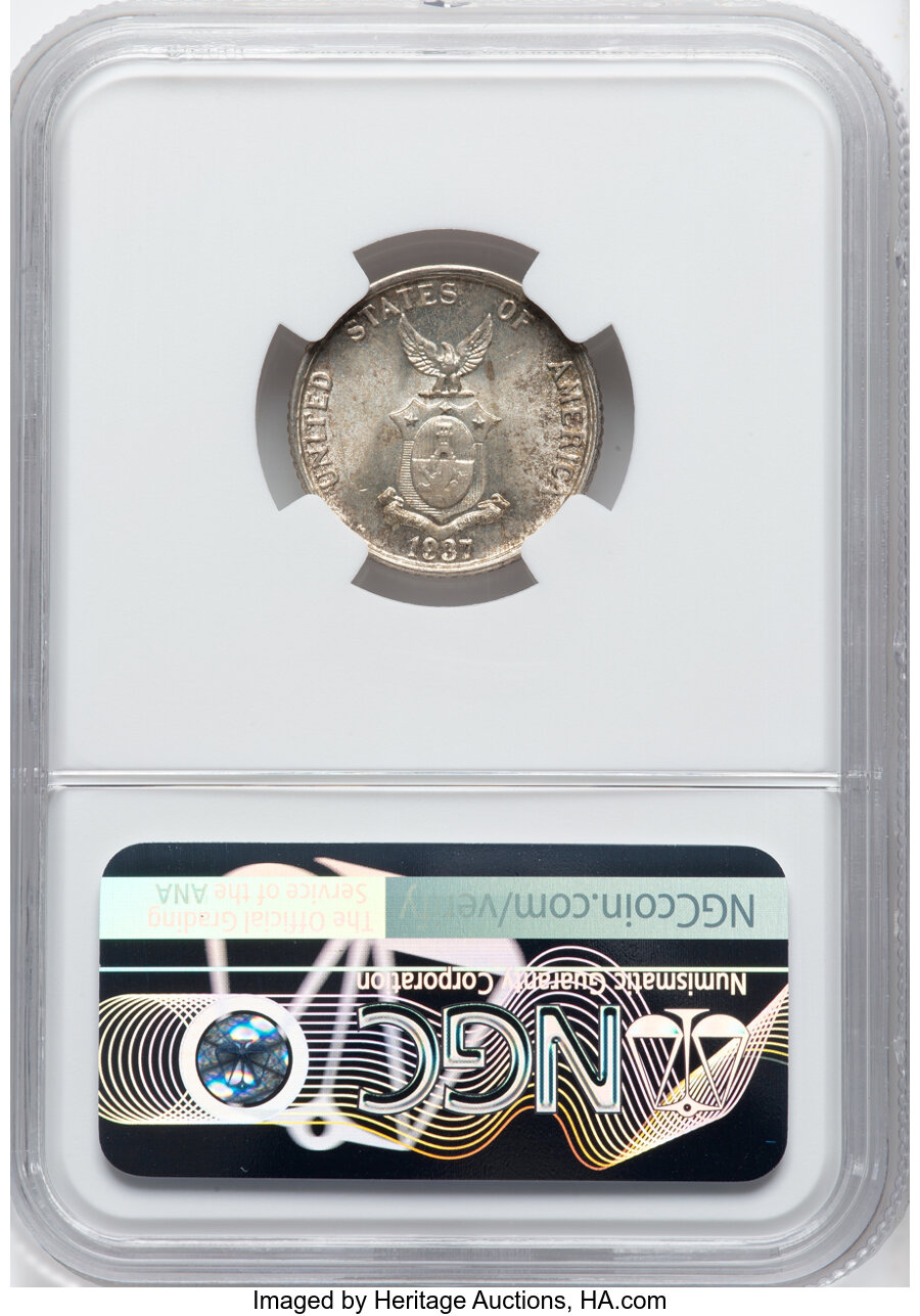 image for: 1937-M 20C Philippines 20 Centavos MS65 NGC. NGC Census: (0/0)....