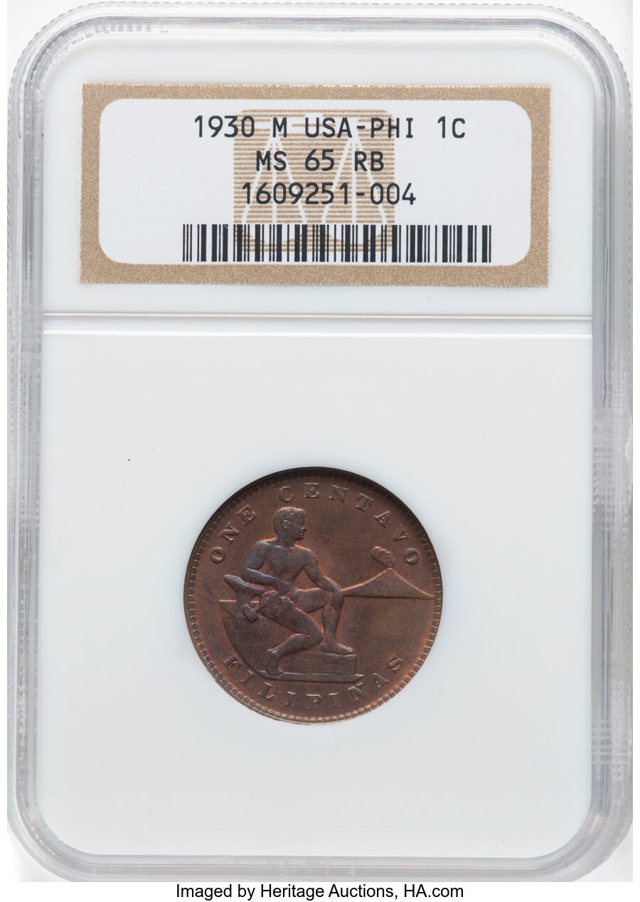 image for: 1930-M 1C Philippines Centavos MS65 Red and Brown NGC. NGC Census: (0/0)....