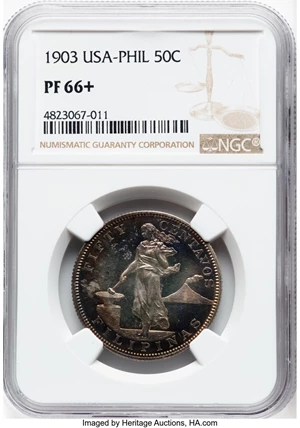 image for: 1903 50C Philippines 50 Centavos PR66+ NGC. NGC Census: (0/0 and 0/0+)....