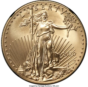 image for: 2020-W G$50 One Ounce Gold Eagle, Burnished, MS70 NGC....